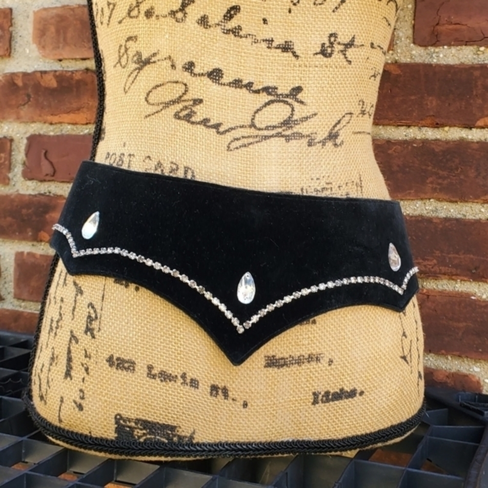 Vintage BlackVelvet Wide 80s bling belt‎ L - Picture 10 of 15